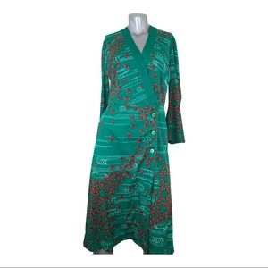 Vintage Hanae Mori Dress Butterflies Green Red